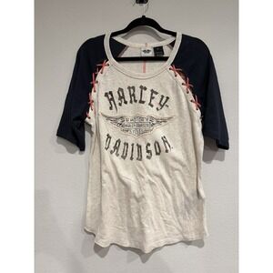 Harley Davidson, Ladies XL Baseball style Tshirt, Gray‎ and black